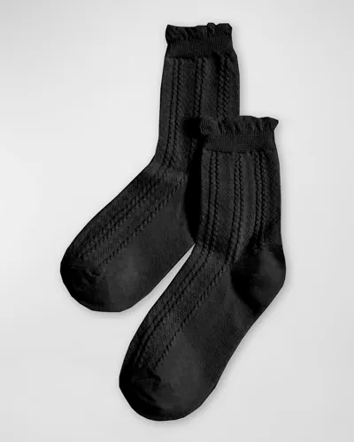 Stems Pointelle Crew Socks In Black