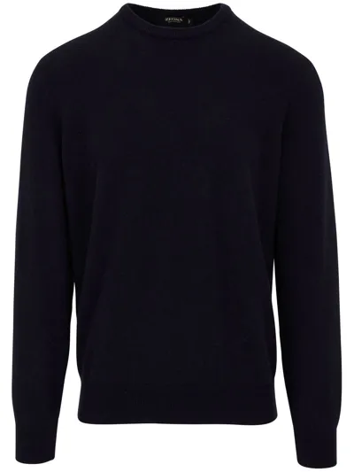 Zegna Crew Neck Cashmere Jumper In Blau