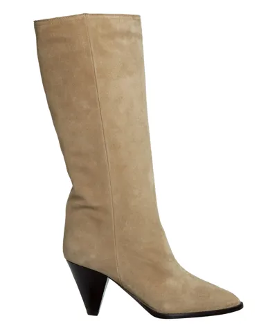 Pre-owned Isabel Marant Stiefel Damen Rouxy Bo0899-22a005s Beige Logo H 8 Cm Wildleder