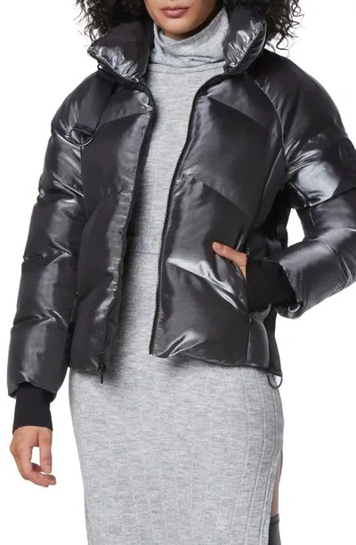 Andrew Marc Francium Metallic Puffer Jacket In Grey