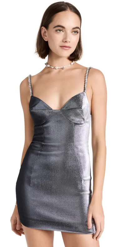 Area Metallic Pyramid Cup Mini Dress In Silver