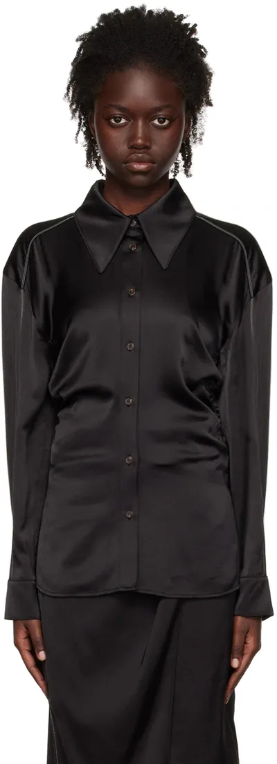 J Koo Black Gathered Shirt