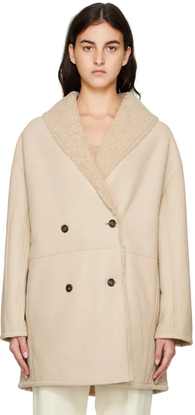 Loulou Studio Leather Coat With Genuine Shearling Lining In Vanilla