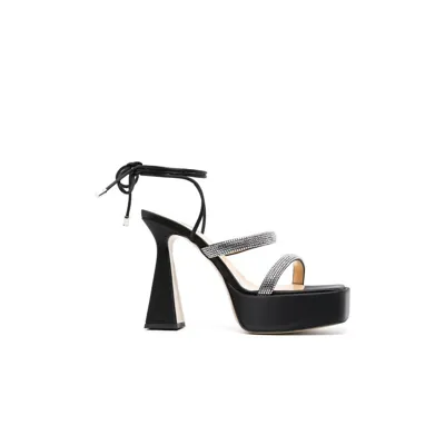 Mach & Mach Devon Crystal-embellished Satin Platform Sandals In Black