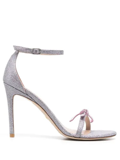 Stuart Weitzman 95mm Bow-detail Metallic-effect Sandals In Rosa