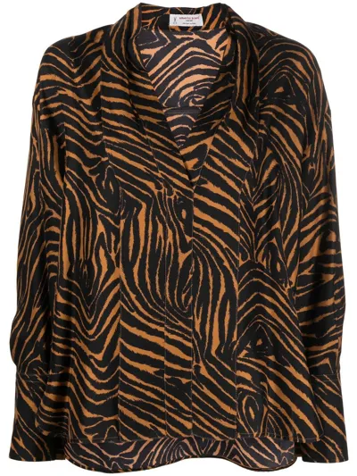 Alberto Biani Animal-print Silk Blouse In Braun