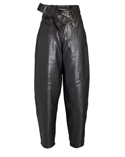 Marissa Webb Stevie Belted Leather Barrel-leg Pants In Black