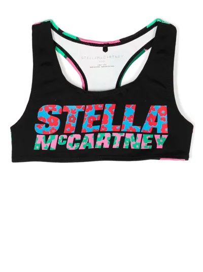 Stella Mccartney Floral Logo-print Crop Top In Black