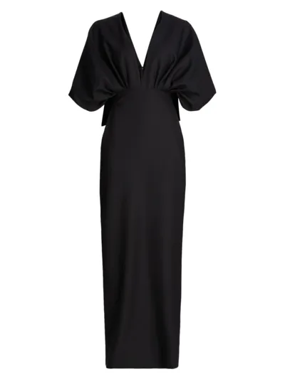 The Row Abinhav Gathered Wool Column Dress In Black