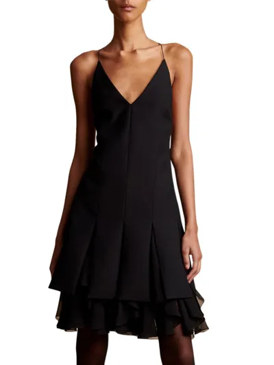 Khaite Teagan Wool-blend Pleated Minidress In Black