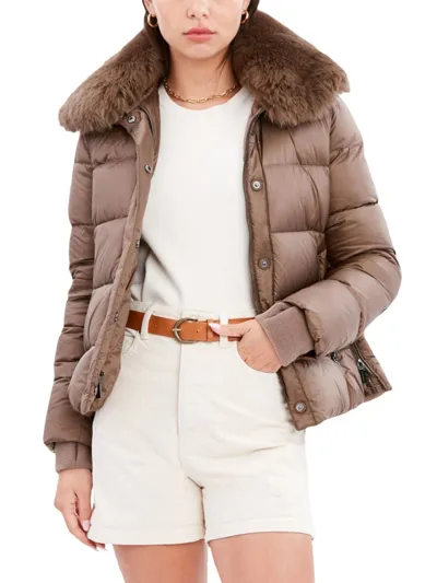 Dawn Levy Vera Shearling Trim Down Coat In Bronze