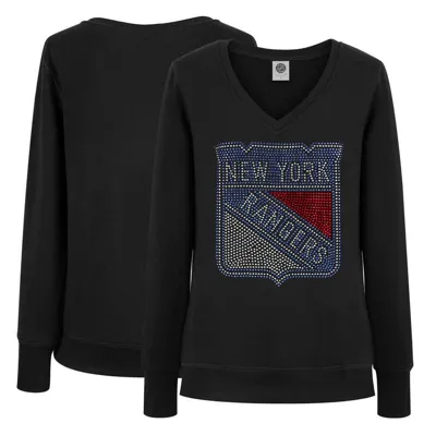 Cuce Black New York Rangers Rhinestone V-neck Pullover Sweatshirt