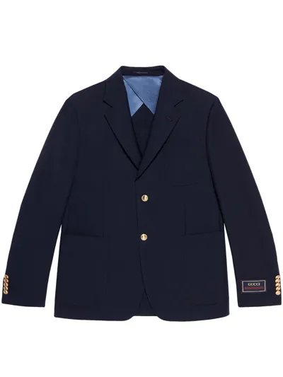 Gucci Logo-patch Suit Jacket In Blue