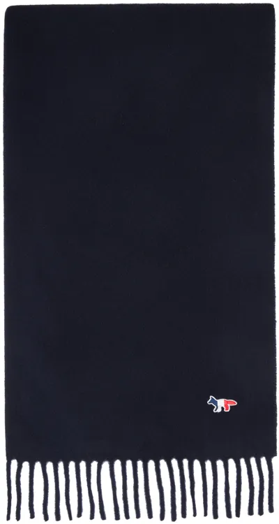 Maison Kitsuné Navy Fox Patch Scarf In P480 Navy