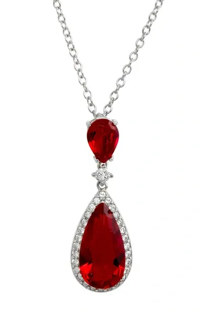 Savvy Cie Jewels Cubic Zirconia Teardrop Pendant Necklace In Red