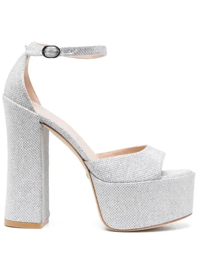 Stuart Weitzman 150mm Glittered Platform Sandals In Silver