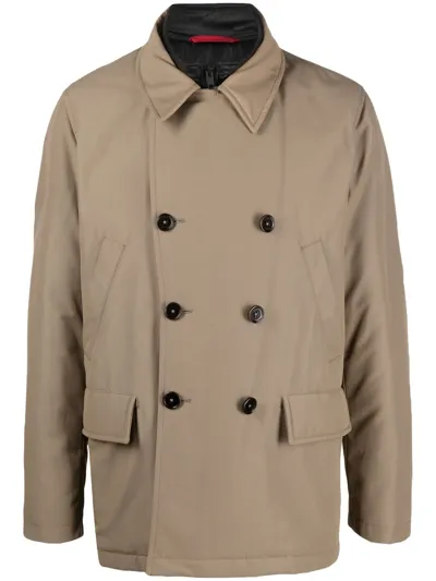 Fay Padded Double-breasted Jacket In Camel