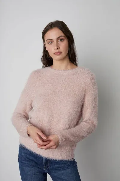 Velvet Ray Crew Neck Sweater In Blush