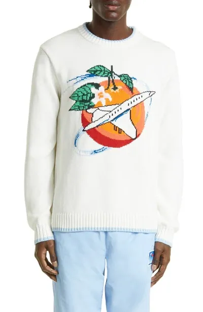 Casablanca Orbite Autour De L'orange Intarsia Cotton Sweater In Off White