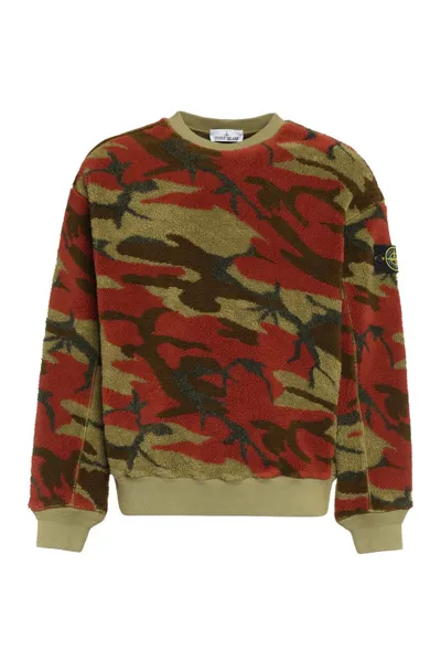 Stone Island Crew Neck Fleece Sweatshirt With A Camouflage Pattern In Green