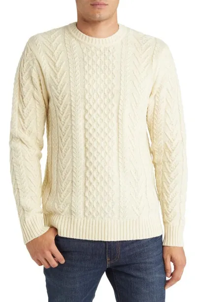 Schott Cable Stitch Crewneck Wool Blend Sweater In Ivory