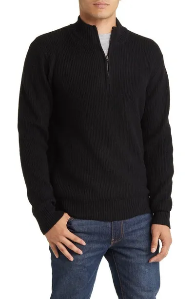 Schott Half Zip Rib Wool Blend Sweater In Black