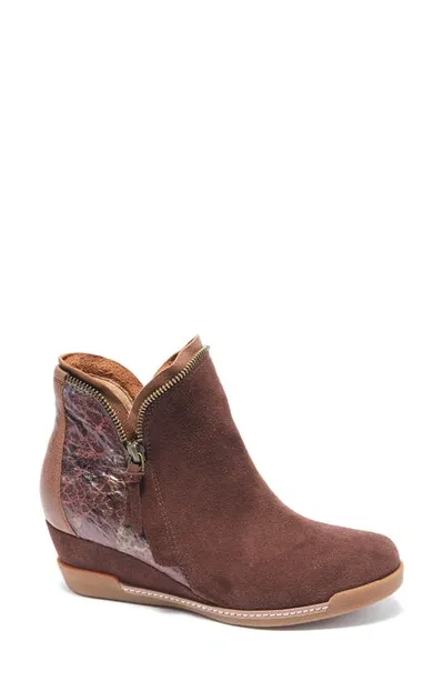 Halsa Footwear Dana Wedge Bootie In Dark Brown Suede With Foliage