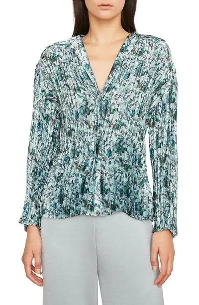 Vince Berry Blooms Pleated Blouse In Ocean