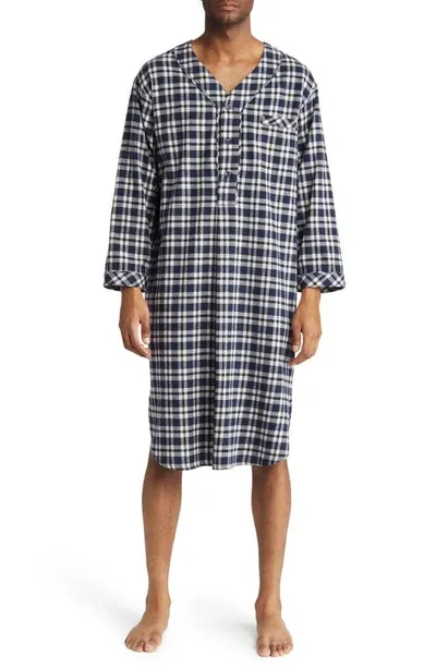 Majestic Fireside Plaid Cotton Flannel Nightshirt In Dark Navy