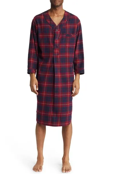 Majestic Fireside Plaid Cotton Flannel Nightshirt In Dark Red