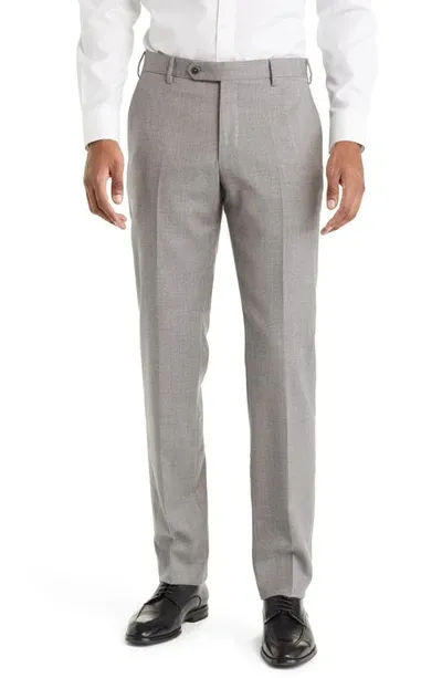 Zanella Parker Flat Front Stretch Wool Trousers In Light Tan