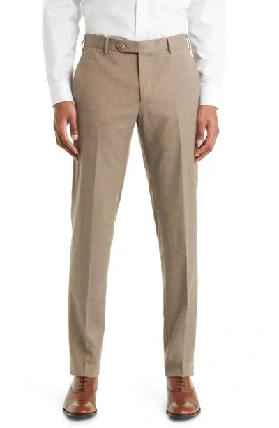 Zanella Parker Flat Front Stretch Wool Trousers In Brown