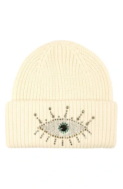 Kg Kurt Geiger Beaded Evil Eye Beanie In Bone