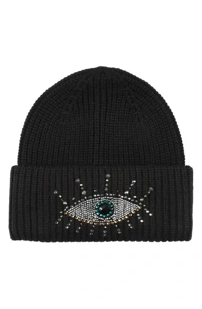 Kg Kurt Geiger Beaded Evil Eye Beanie In Black