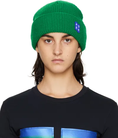 Ader Error Logo-patch Ribbed-knit Beanie In Green