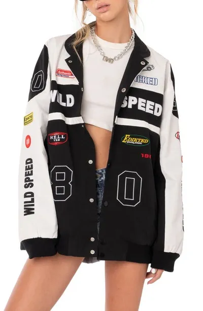 Edikted Wild Speed Patch Jacket In Black-and-white