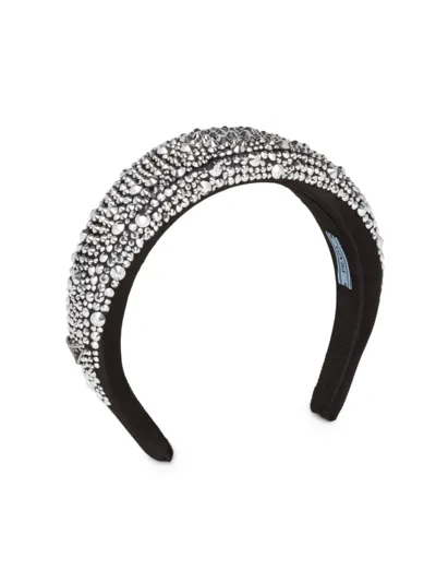 Prada Crystal-embellished Silk Headband In Metal