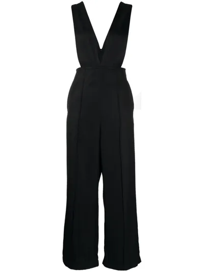 Plan C Deep V-neck Jumpsuit In Black