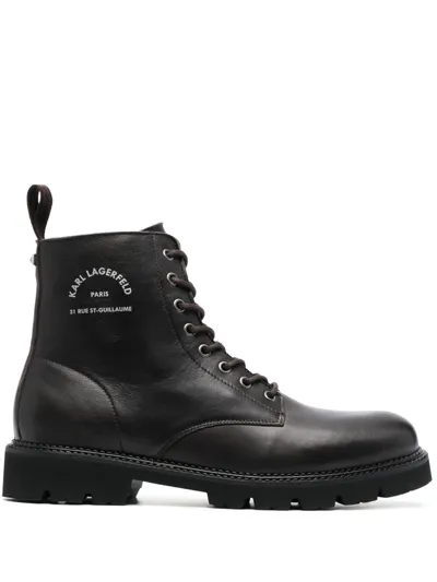 Karl Lagerfeld Logo-print Leather Ankle Boots In Black