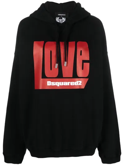 Dsquared2 Love Long-sleeve Cotton Hoodie In Negro