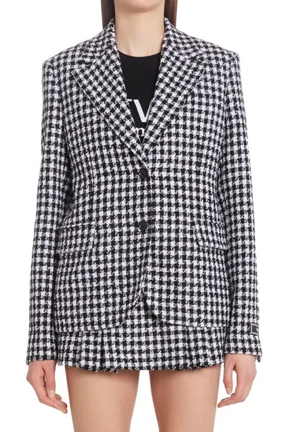 Versace Check Single Breasted Virgin Wool Blend Tweed Blazer In White Black