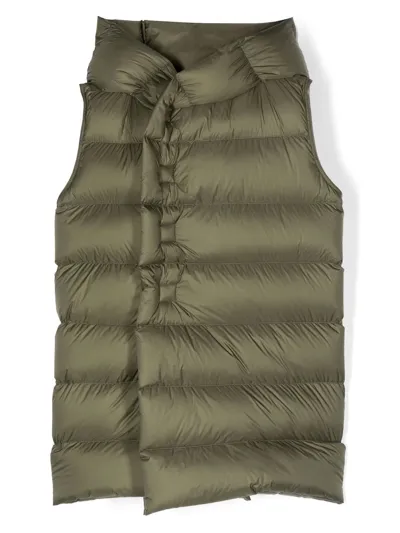 Rick Owens Kids' Green Padded Asymmetric Gilet