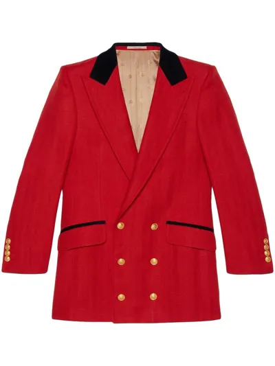 Gucci Wool Linen Herringbone Formal Jacket In Red