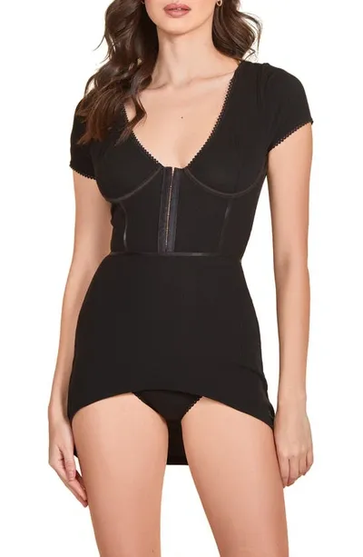 Hauty Rib Babydoll Chemise In Black