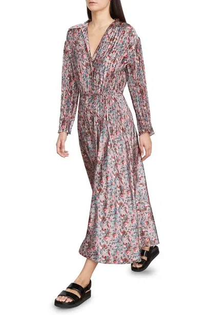 Vince Berry Blooms Pleated Long Sleeve Shirtdress In Petal Quartz