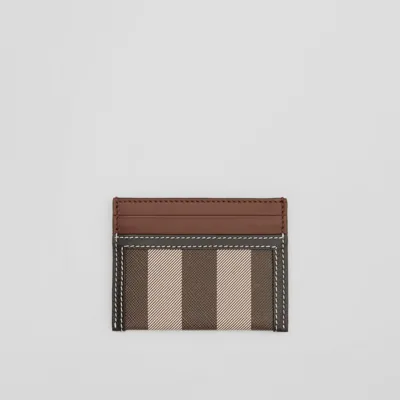 Burberry Check And Two-tone Leather Card Case In Dark Birch Brown