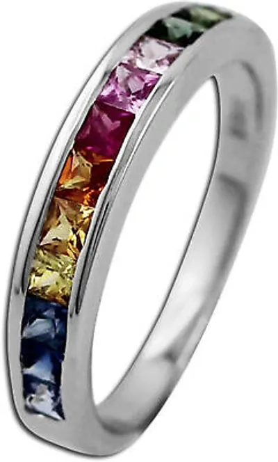 Pre-owned Ch.abramowicz Memoire Ring Weissgold 585 Bunte Saphire Edelsteinring 16