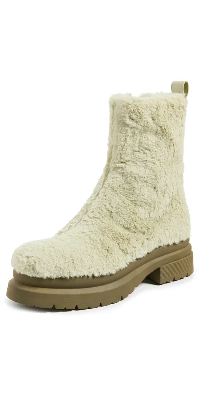 Jw Anderson Faux Fur Short Moto Boots In Light/pastel Gree