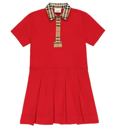 Burberry Kids' Pleated Cotton Dress In Red