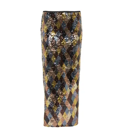 Rixo London Kelly Sequined Crêpe Midi Skirt In Gold Harlequin